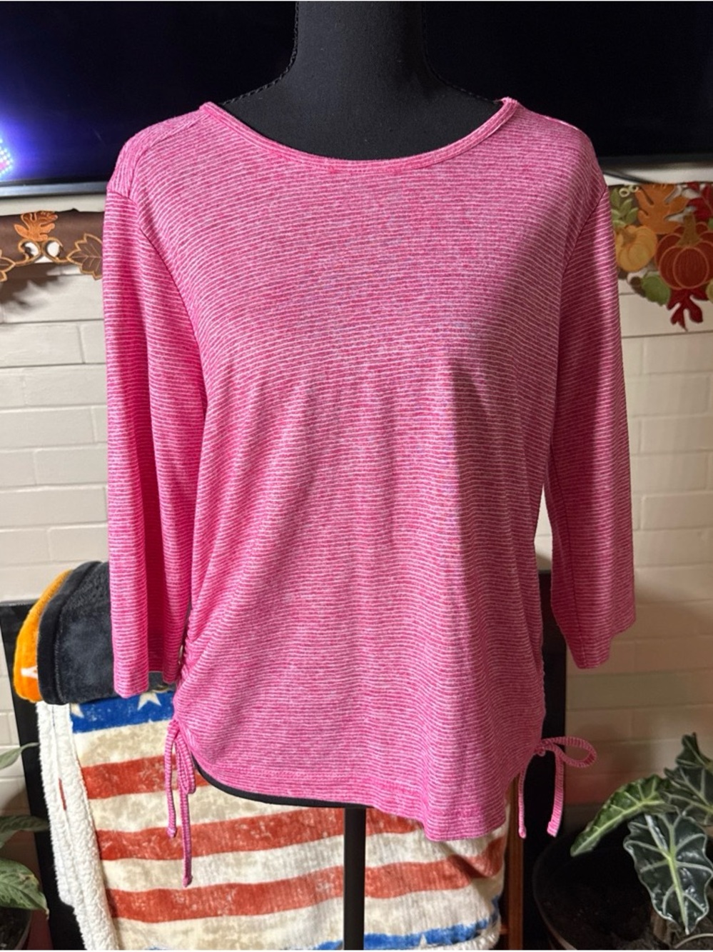 Southern Lady Pink Striped Tie-Hem Long Sleeve Top